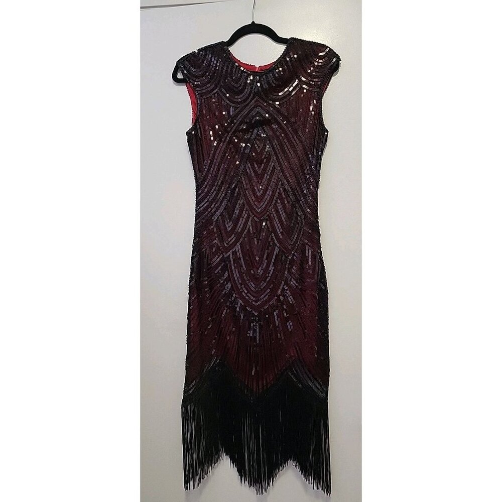 Fundaisy Sequin  Flapper Dress Costume Fringe Cap Sleeves Size Small